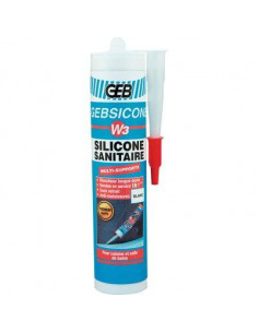 Mastic 100% silicone d'étanchéité W3 GEBSICONE Blanc 280ml GEB 890750