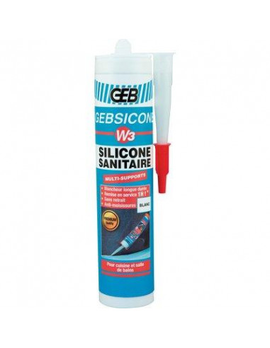 Mastic 100% silicone d'étanchéité W3 GEBSICONE Blanc 280ml GEB 890750