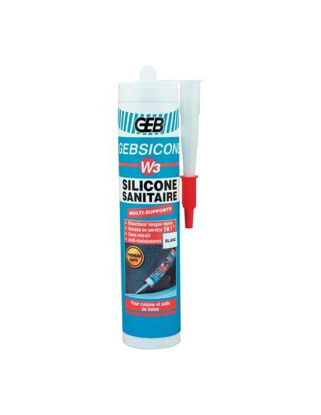 Mastic 100% silicone d'étanchéité W3 GEBSICONE Blanc 280ml GEB 890750