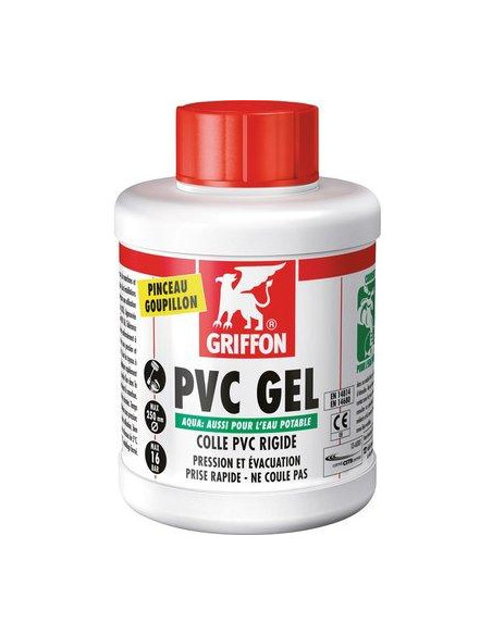 Colle PVC gel Aqua agréée AEP CSTB bidon avec pinceau 500ml GRIFFON 6140215