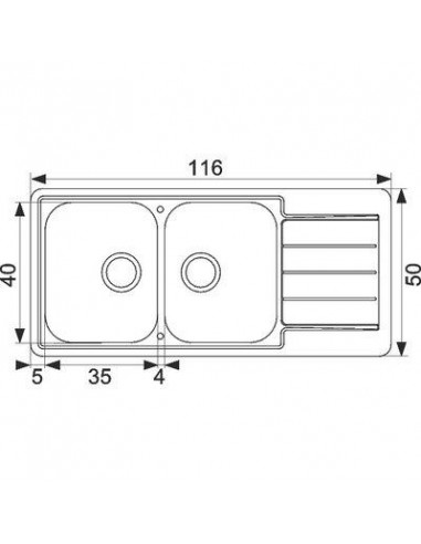 EVIER INOX A ENC 2C1E 116X50 MODERNA EEBM116A03