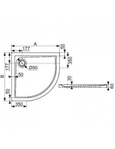 REC 1/4 RD SLAM 90X90 ACRY BLC LEDA L12SLQ0090