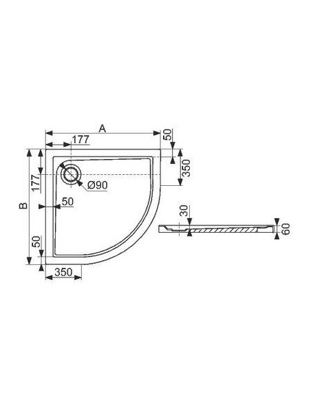 REC 1/4 RD SLAM 90X90 ACRY BLC LEDA L12SLQ0090