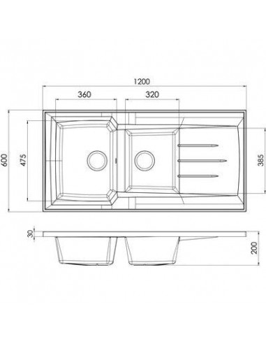 EVIER A POSER RESINE BLANC L120 2 BACS MODERNA EPBB120R17