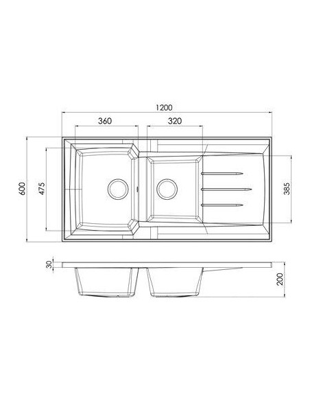 EVIER A POSER RESINE BLANC L120 2 BACS MODERNA EPBB120R17
