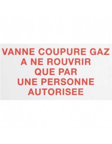 Étiquette plastique rigide rectangulaire Vanne de coupure Gaz CODITHERM CZ06