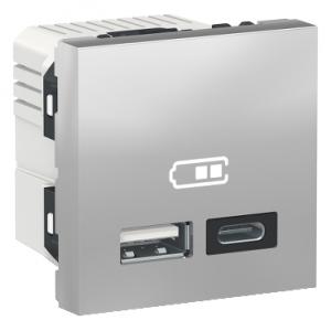 Unica chargeur USB double 5Vcc 2,4A type A+C 2 modules alu méca seul SCHNEIDER NU301830 2