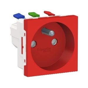 Unica prise 2P+T FR 90° raccord rapide traversant Rouge méca seul SCHNEIDER NU305903 2