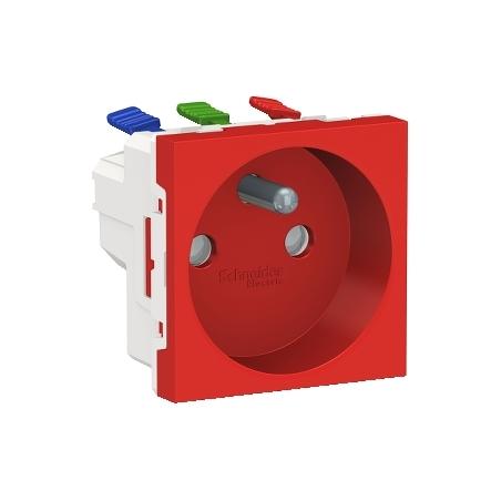 Unica prise 2P+T FR 90° raccord rapide traversant Rouge méca seul SCHNEIDER NU305903