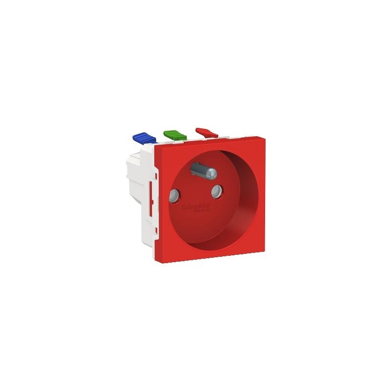 Unica prise 2P+T FR 90° raccord rapide traversant Rouge méca seul SCHNEIDER NU305903