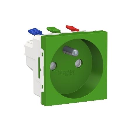Unica prise 2P+T FR 90° raccord rapide traversant Vert méca seul SCHNEIDER NU305906