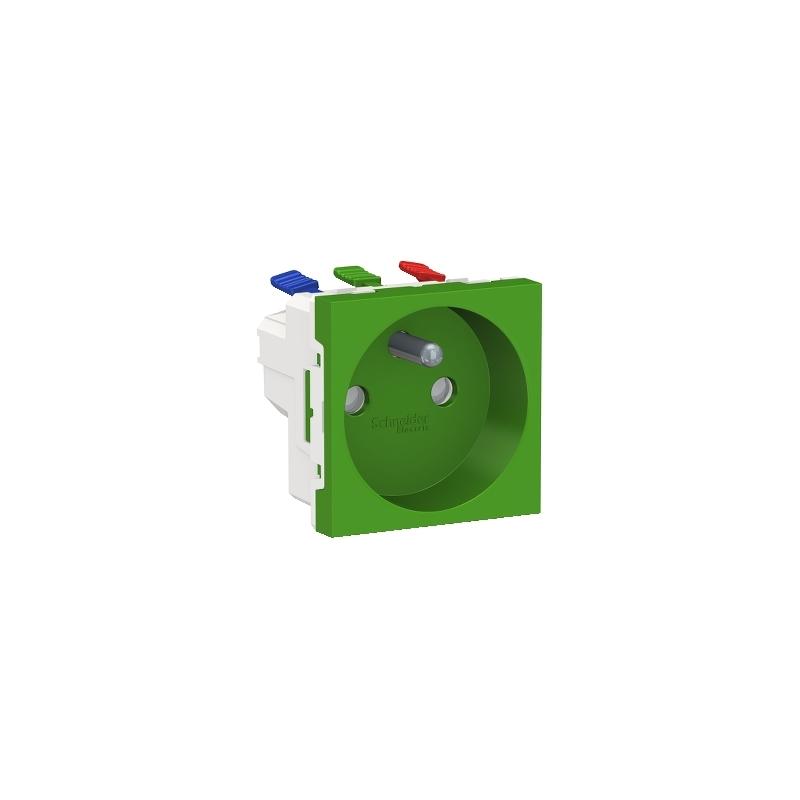 Unica prise 2P+T FR 90° raccord rapide traversant Vert méca seul SCHNEIDER NU305906