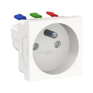 Unica prise 2P+T FR 90° raccord rapide travers Blanc anti méca seul SCHNEIDER NU305920 2