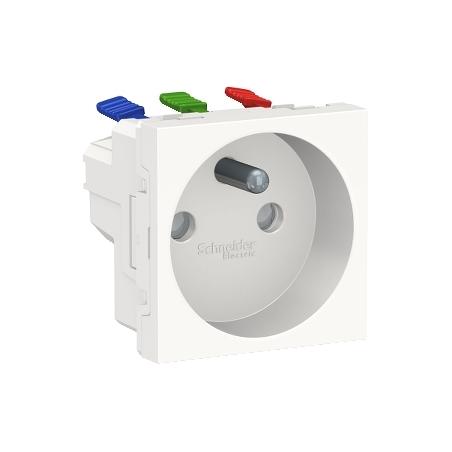 Unica prise 2P+T FR 90° raccord rapide travers Blanc anti méca seul SCHNEIDER NU305920
