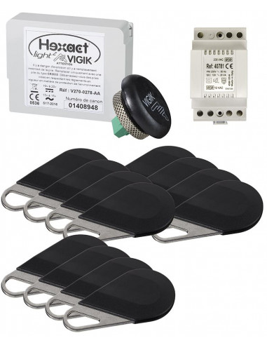 Pack avec 1 centrale HELIGHT2 et de 12 badges HECV2N programmés avec alimentation 40781 AIPHONE HEPACK12 150042