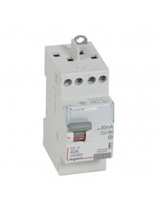 Interrupteur différentiel DX³-ID arrivée haute et départ haut à vis 2 Pôles 230V 40A type F 30mA 2 modules LEGRAND 411623
