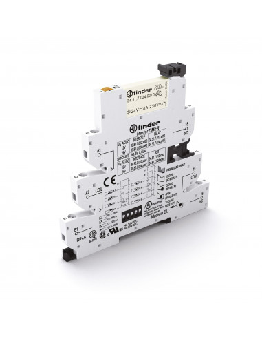 INTERFACE MOD A RELAIS ELECTROMECA MASTERTIMER OPT° PORTE FUSIBL U 24VAC/DC 1RT 6A 8 FONCT° BORNES A CAGES FINDER 357072