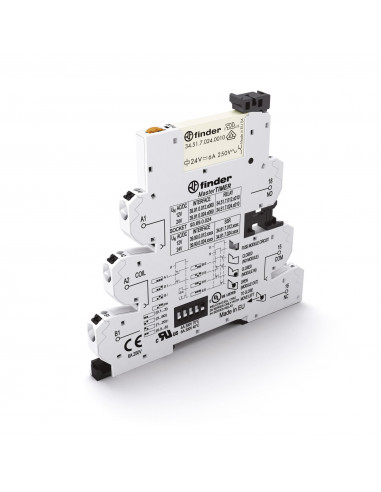 INTERFACE MOD A RELAIS ELECTROMECA MASTERTIMER OPT° PORTE FUSIBL U 24VAC/DC 1RT 6A 8 FONCT° BORNES RESSORT FINDER 390093