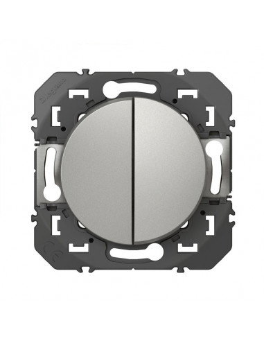 Double interrupteur ou va-et-vient Dooxie 10AX 250V~ finition alu LEGRAND 600102