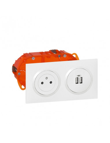 KIT DOUBLE USB+2P+T ENCASTRE ALUMINIUM DOOXIE LEGRAND 300408