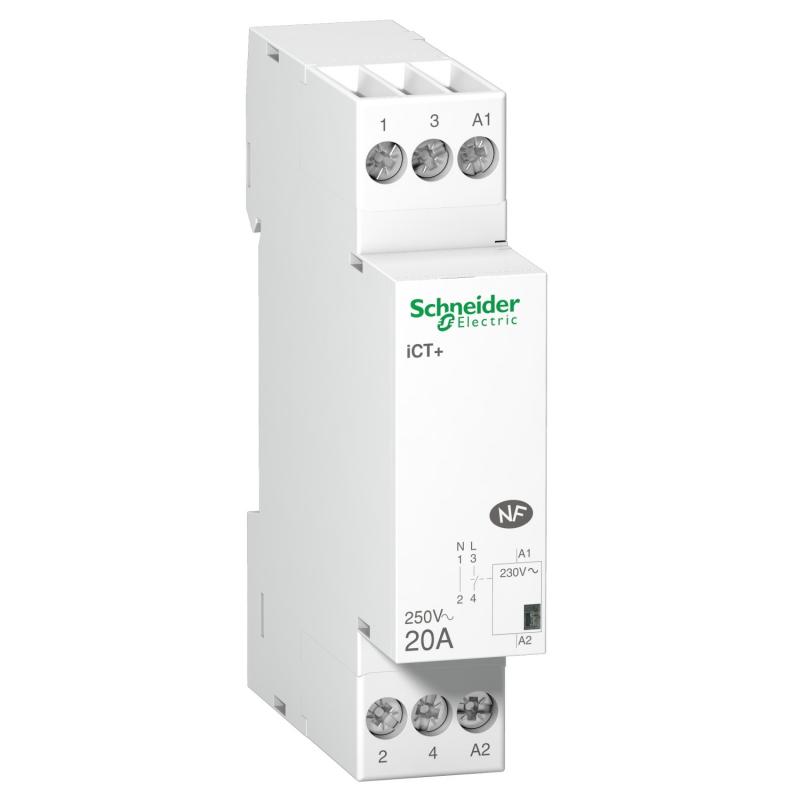 Acti9 iCT+ contacteur silencieux 1P 20A 230VCA livré avec 1 intercalaire SCHNEIDER A9C15030