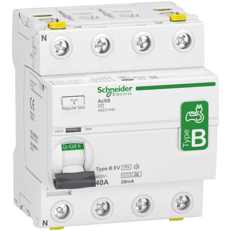 Acti9 iID interrupteur différentiel 4 Pôles 40A 30 mA type B EV 400V SCHNEIDER A9Z51440