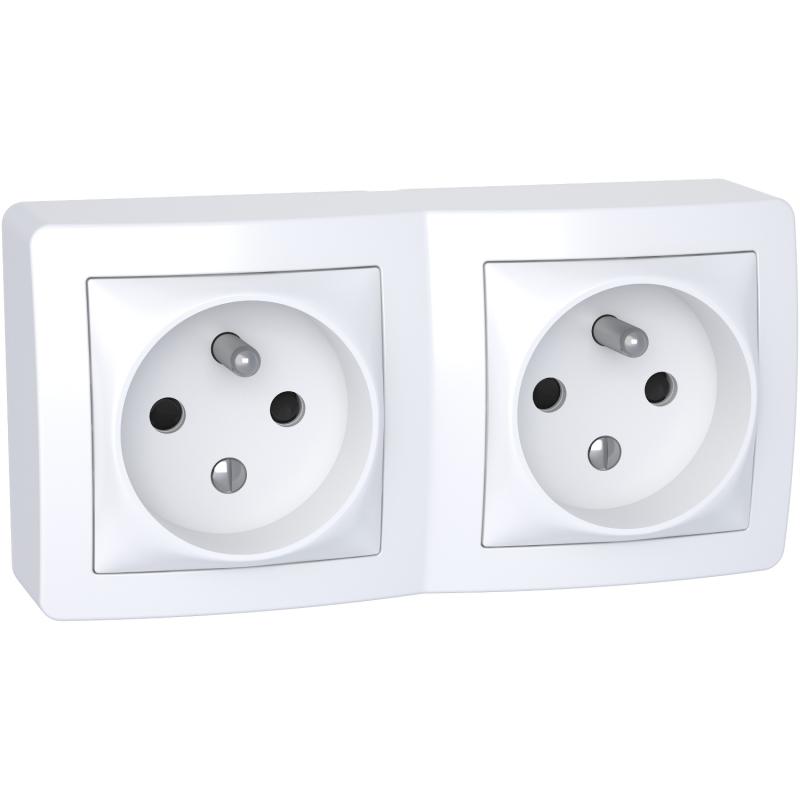 Alréa double prise de courant 2P + T connexion à vis avec cadre saillie blanc P SCHNEIDER ALB62472P