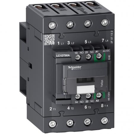 TeSys D Green contacteur 4P (4NO) 80A 48/130VCA/CC basse conso vis SCHNEIDER LC1DT80AEHE