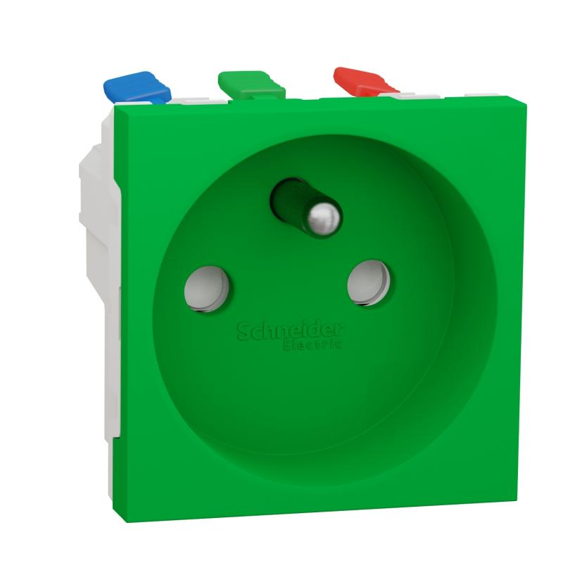 Unica prise 2P+T FR 90° raccord rapide traversant Vert méca seul SCHNEIDER NU305906