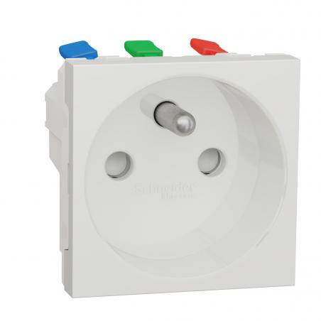 Unica prise 2P+T FR 90° raccord rapide traversant Blanc méca seul SCHNEIDER NU305918