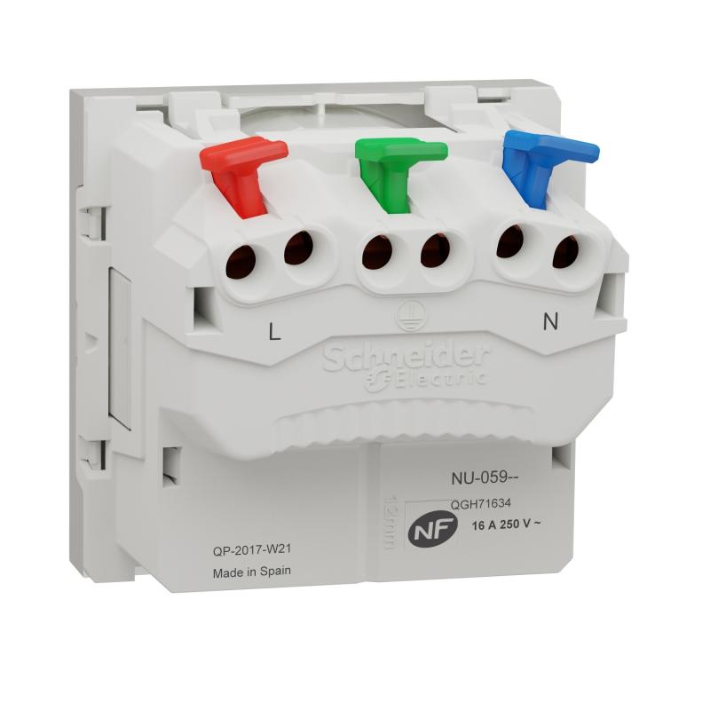 Unica prise 2P+T FR 90° raccord rapide traversant Blanc méca seul SCHNEIDER NU305918