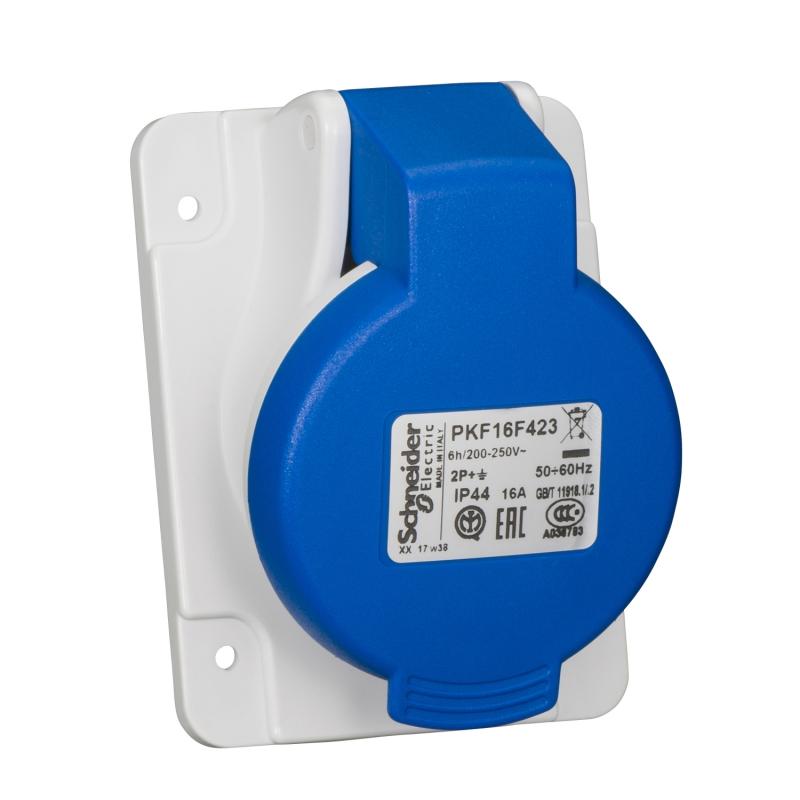 PratiKa socle de prise inclinée -16A 2P+T 200-250 V CA- IP44 à vis SCHNEIDER PKF16F423