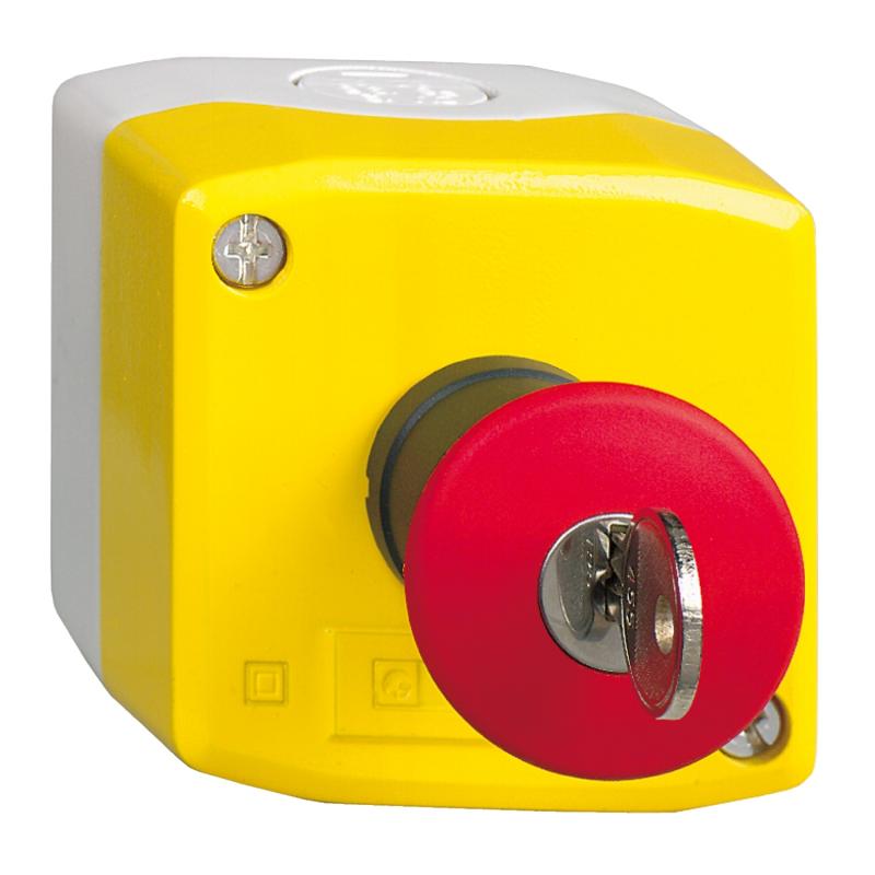 Harmony XAL boite jaune arrêt urgen rouge pouss tourn à clé 1F+1O diam. 40 SCHNEIDER XALK188E