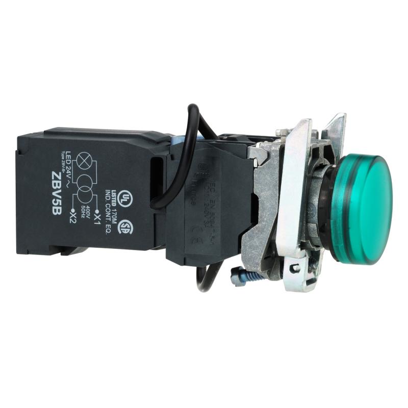 Harmony XB4 voyant lumineux DEL diam. 22 vert alim transfo 400V vis étrier SCHNEIDER XB4BV5B3
