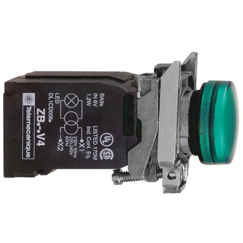 Harmony XB4 voyant lumineux BA9s diam. 22 vert direct 250V max vis étrier SCHNEIDER XB4BV63