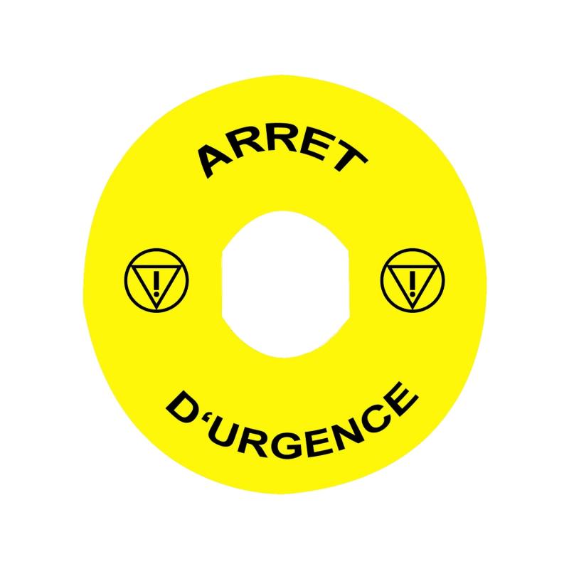 Etiquette circulaire Harmony diam.60mm jaune logo EN13850 ARRET D'URGENCE pour ZBZ3605 SCHNEIDER ZBY9130T