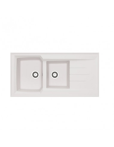 EVIER A POSER RESINE BLANC L120 2 BACS MODERNA EPBB120R17