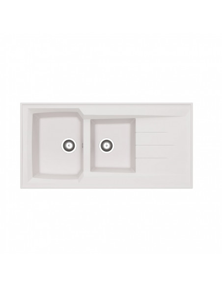 EVIER A POSER RESINE BLANC L120 2 BACS MODERNA EPBB120R17