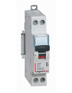 Disjoncteur Phase+Neutre DNX³4500 6kA arrivée et sortie borne à vis 1P+N 230V 1A courbe C 1 module LEGRAND 406861 2