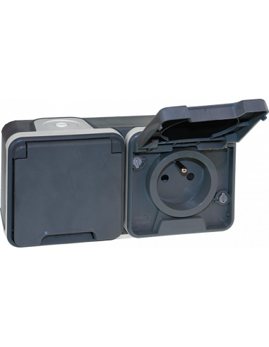 OXXO double Prise de courant horiz 2P+T GRIS SAILLIE IP55 EUR'OHM 60841