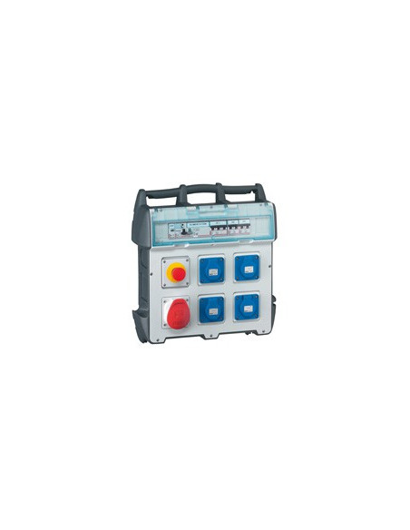 Coffret de chantier P17 IP44 IK09 40A 400V~ avec 4 prises brochage domestique, 1 prise 32A 3P+N+T et protections LEGRAND 058954
