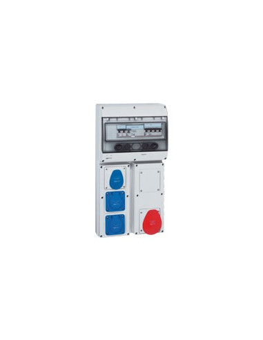 COFFRET MONOPRISE + DISJONCTEUR ET INTERRUPTEUR DIFFUSEUR 1XPRISE 2P+T 16A 230V+2PC NFC+1X4P+T 32A 400V LEGRAND 058936