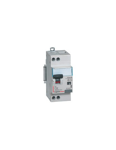 Disjoncteur différentiel DX³4500 arrivée haute et départ bas à vis U+N 230V 32A type F 30mA courbe C 2 modules LEGRAND 410756