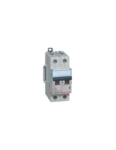 Disjoncteur DX³6000 10kA arrivée haute départ bas vis 2 Pôles 230V~ à 400V~ 6A courbe C 2 modules LEGRAND 407780
