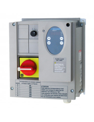 Variateur de fréquences triphase tous regimes de neutre tn/tt/it 4kw VFTM TRI IP 20 400V 4KW S&P UNELVENT 700197