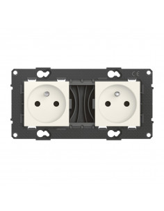Double prise de courant précâblée Altège 16A bornes automatiques -finition Neige BTICINO BTAL22DD 2