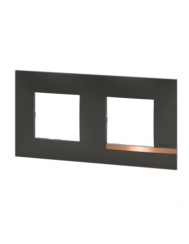 Plaque Altège Mezzo 2 postes Note cuivrée noir satiné avec liseré effet cuivre BTICINO BTAL9NC2
