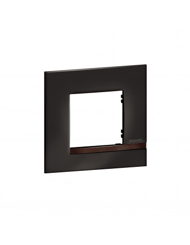 Plaque Altège Déco 1 poste Onyx noir brillant avec liseré bois foncé BTICINO BTAL9ON1