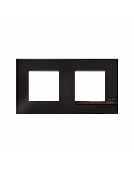 Plaque Altège Déco 2 postes Onyx noir brillant avec liseré bois foncé BTICINO BTAL9ON2