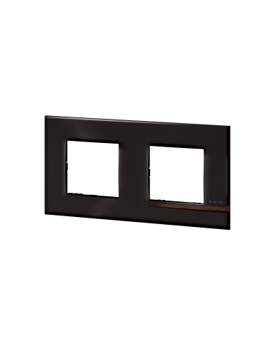 Plaque Altège Déco 2 postes Onyx noir brillant avec liseré bois foncé BTICINO BTAL9ON2